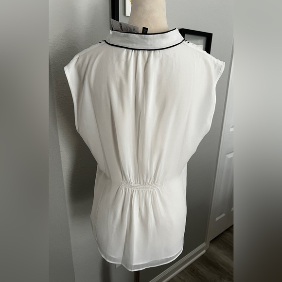 White House Black Market White Blouse with Black Accents - Picture 3 of 6